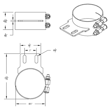 Stainless Butt Joint Exhaust Clamp - Straight Bracket 5, 6, 7, 8 Inch - HD Truck Source