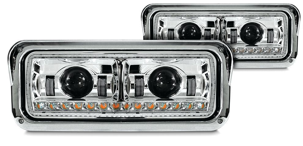 Universal LED Headlights w/Halo & Sequential Turn Signal Chrome (Passenger) - HD Truck Source