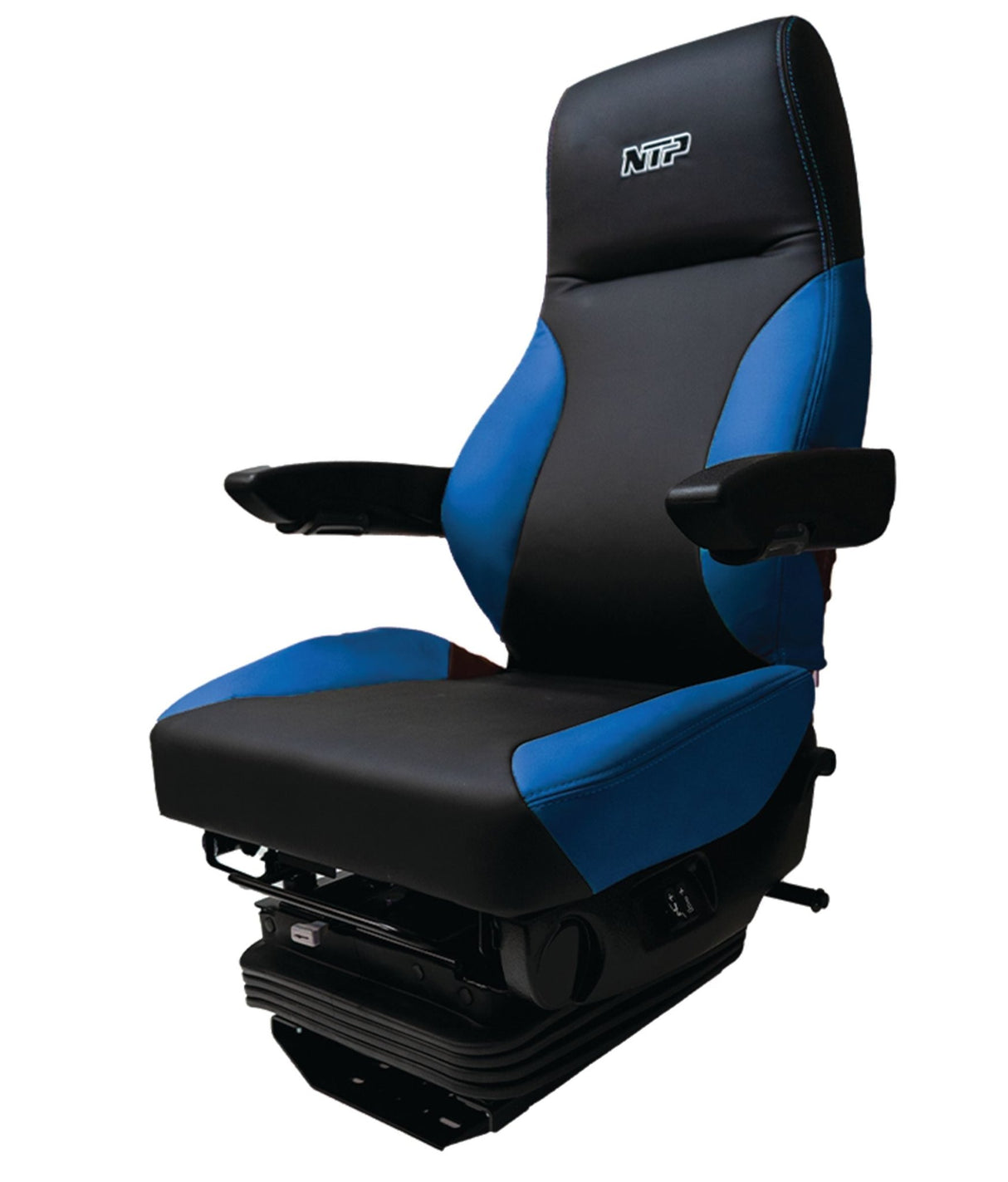 Universal Semi Truck Power Seat w/Arm Rests - Black & Blue - HD Truck Source