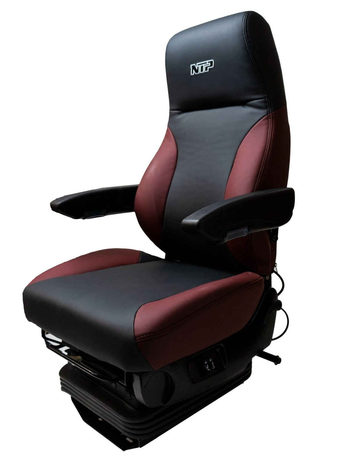 Universal Semi Truck Power Seat w/Arm Rests - Black & Maroon - HD Truck Source