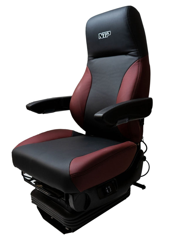 Universal Semi Truck Power Seat w/Arm Rests - Black & Maroon - HD Truck Source