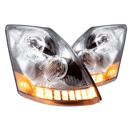 Volvo VN - VNL 2003 - 2017 LED Headlight with Halo And Sequential Turn Signal Chrome Passenger - HD Truck Source