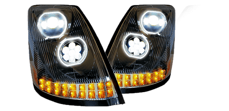 Volvo VN/VNL 2003 - 17' LED Headlight w/Halo & Sequential Turn Signal Black (Driver) - HD Truck Source